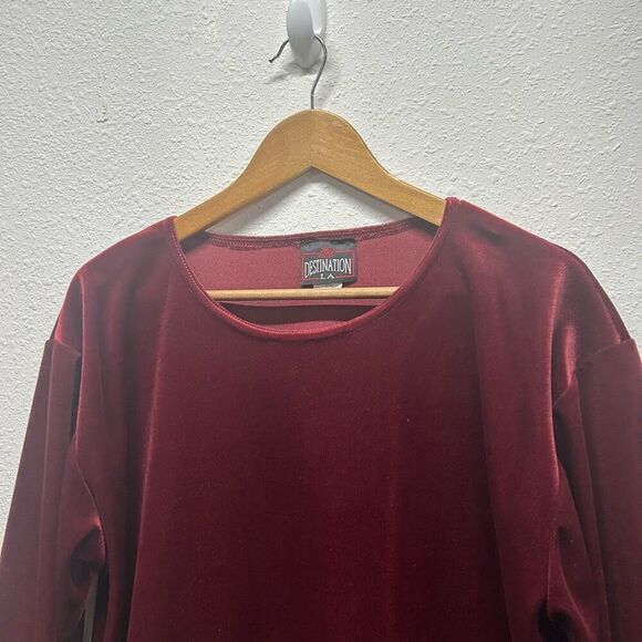 Destination LA Vintage Red Velvet Whimsigoth Floral 3/4 Sleeve Top Size L - Picture 2 of 13